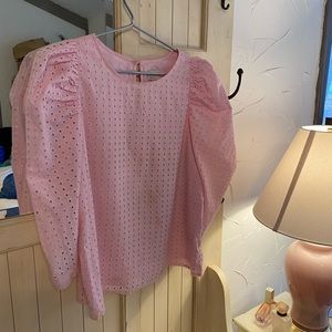 Pink puffed sleeve eyelet a la 80s summer top